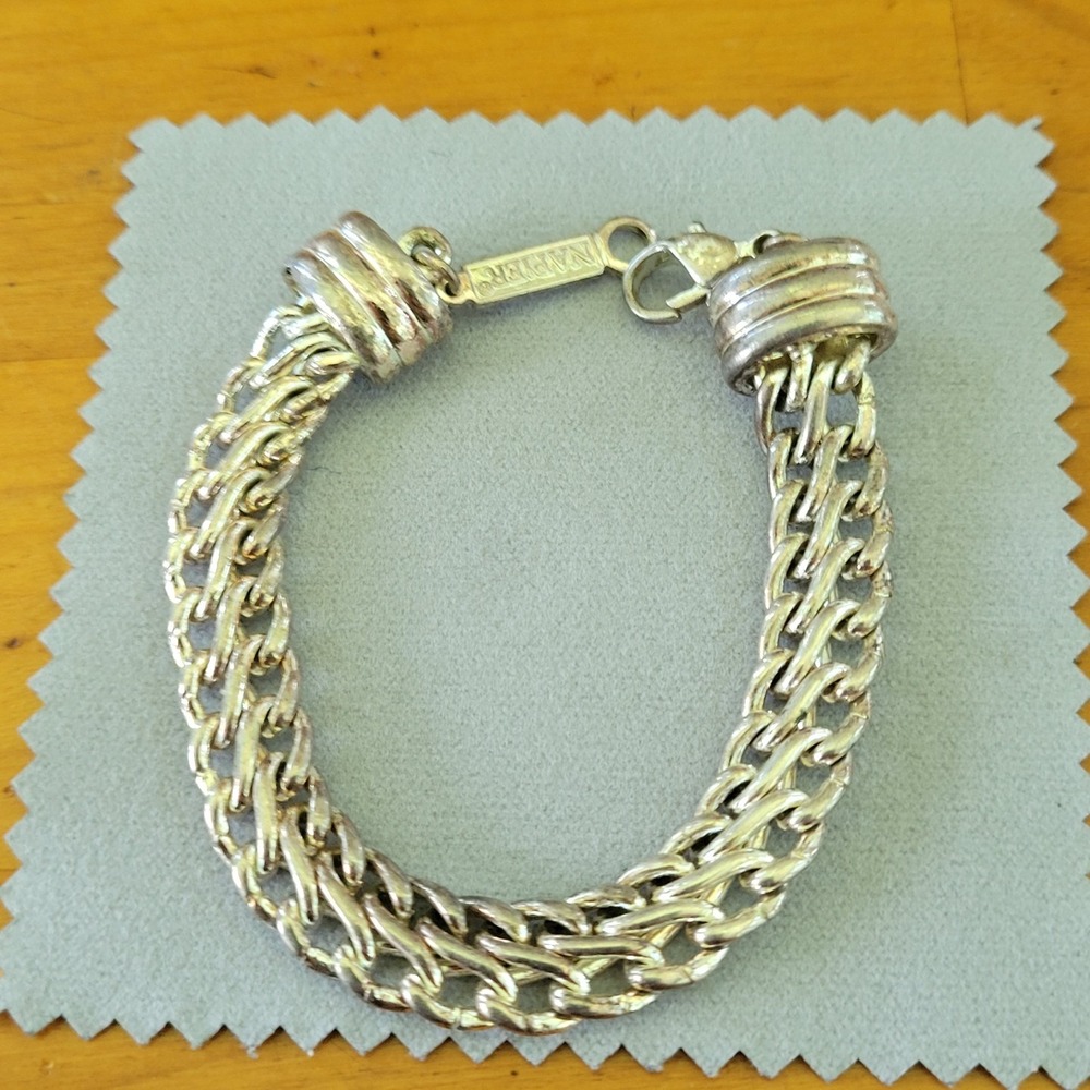 Vintage Signed NAPIER Chunky Silver Tone Braided Multi Strand Bracelet 7" 26.5g
